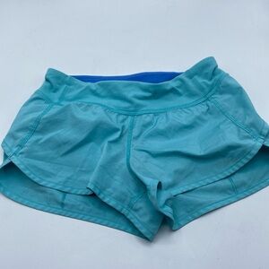 Ivivva By Lululemon Girls Speed Up Shorts Teal With Liner Size 12 Athleisure